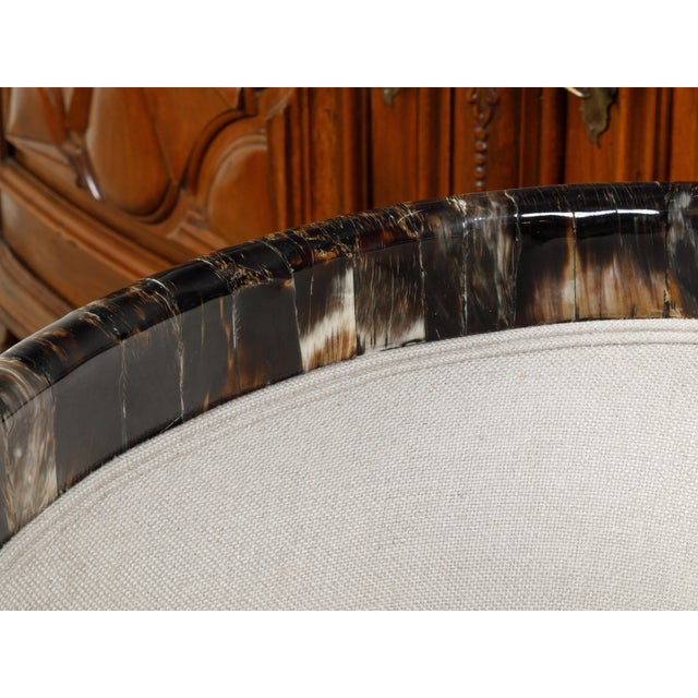 Mid 20th Century Mid 20th Century Italian Midcentury Horn Tub Chair with Gilt Rams' Heads and New Upholstery For Sale - Image 5 of 11