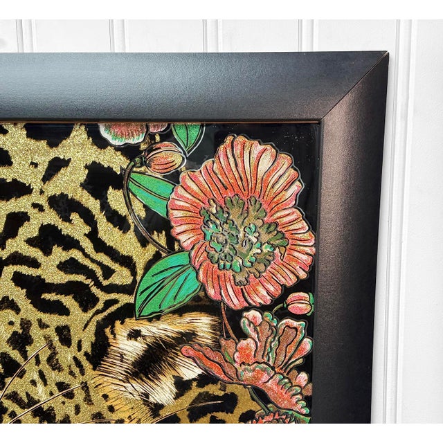 Vintage 53" Ethnic Women & Jaguar Painted Mirrored Wall Art For Sale - Image 6 of 10