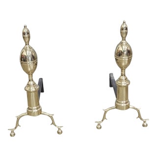 Late 20th Century Virginia Metalcrafters Williamsburg Brass Fireplace Andirons Cw 100-2 W Logholders For Sale