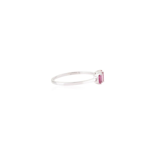 Not Yet Made - Made To Order Ruby July Birthstone Three-Stone Ring With Baguette Diamonds in 14k Gold Size 4 For Sale - Image 5 of 14