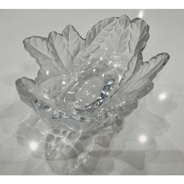 Mid-Century Modern Lalique France Crystal Oak Leaf Compiegne Bowl-Mid Century For Sale - Image 3 of 7