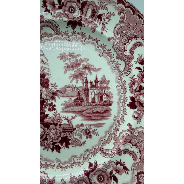 A Antique Staffordshire "Fountain Scenery" Pink Transfer Decorated Plate, 1830’s For Sale - Image 9 of 10