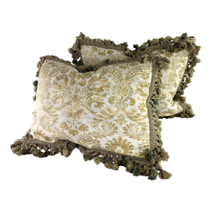 Vintage Hand Crafted Tasseled Fortuny Pillows/Pair