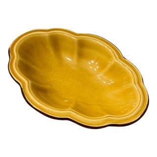 Vintage French Dieulefit Pottery Bowl | Poterie Milon S Mustard Glazed Ceramic | Made in France For Sale