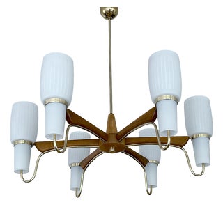 Large Pendant Light in Glass and Teak from Temde, 1960s For Sale