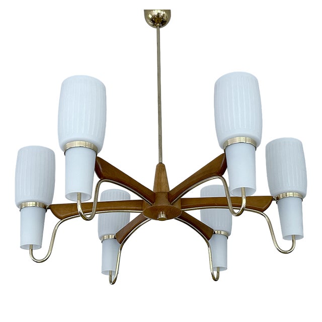 Large Pendant Light in Glass and Teak from Temde, 1960s For Sale
