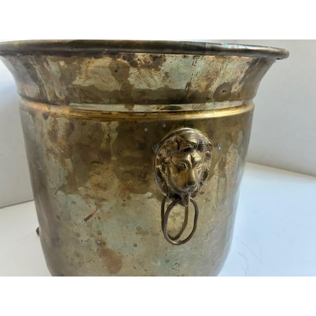 Late 20th Century Vintage Brass Jardinière With Lion Handles and Claw Feet - Indoor Planter For Sale - Image 5 of 16
