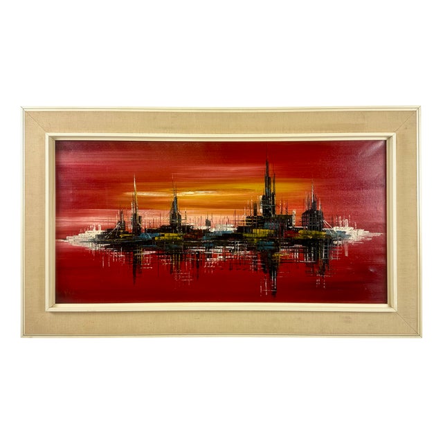 V. Vette, Skyscrapers, Oil on Canvas, 1950s, Framed For Sale