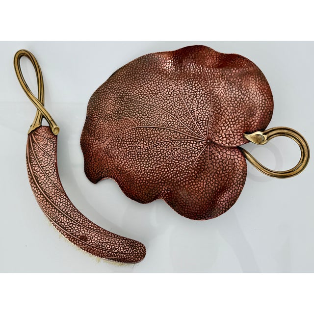 Art Nouveau Water Lily Crumb Catcher Set in Copper & Bronze by Carl Deffner, 1900. For Sale - Image 4 of 13