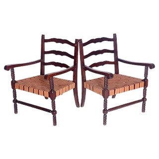 Set of Carved Armchairs, 1950s For Sale