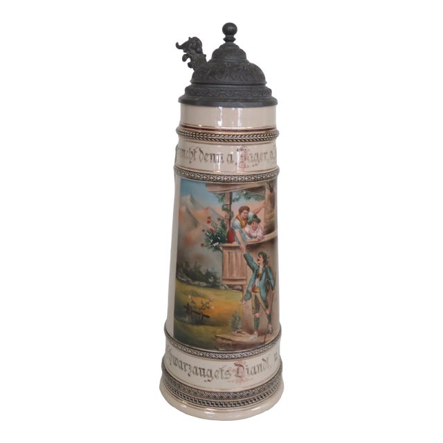 Marzi and Remy Germany Extra Large Ceramic Pewter Lidded Beer Stein For Sale