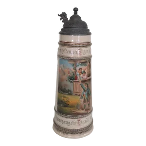 Marzi and Remy Germany Extra Large Ceramic Pewter Lidded Beer Stein