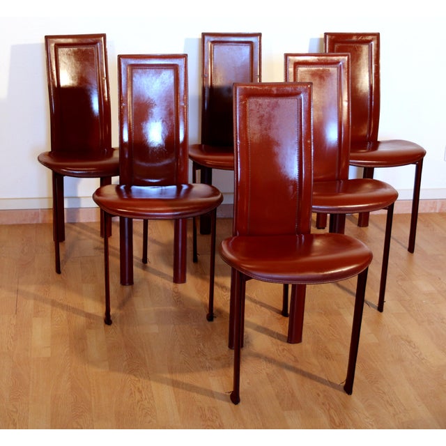 Maroon Lara Dining Chairs in Bordeaux Leather by Giorgio Cattelan for Cattelan Italia, 1984, Set of 6 For Sale - Image 8 of 16