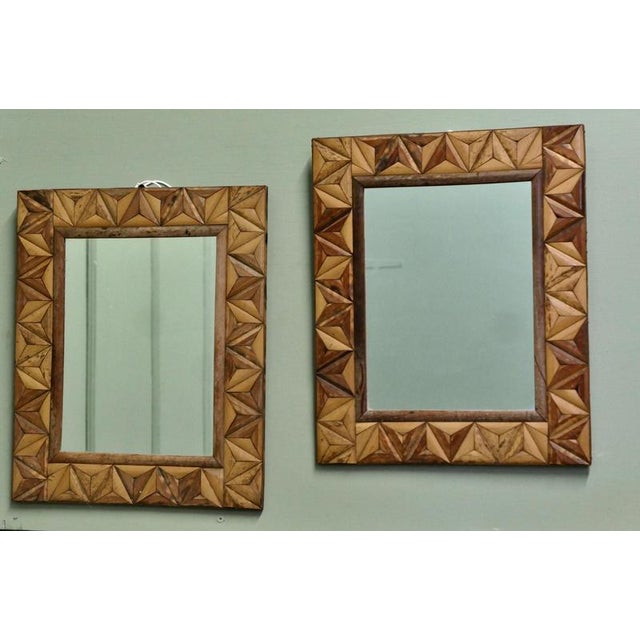 Art Deco Bamboo Inlaid Mirrors, 1930, Set of 2 For Sale - Image 6 of 7