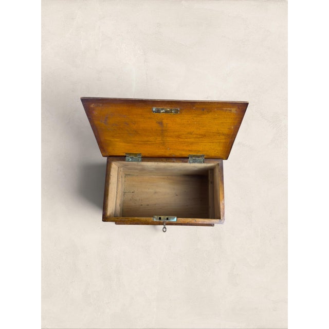 Early 20th Century Antique English Oak Tea Caddy With Key, Circa 1900 For Sale - Image 5 of 10