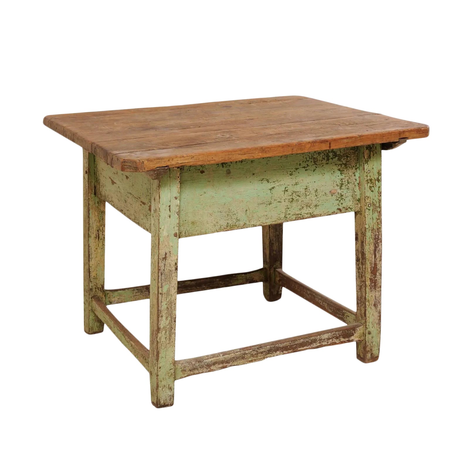 19th Century Rustic Side Table With Sliding Top and Original Paint