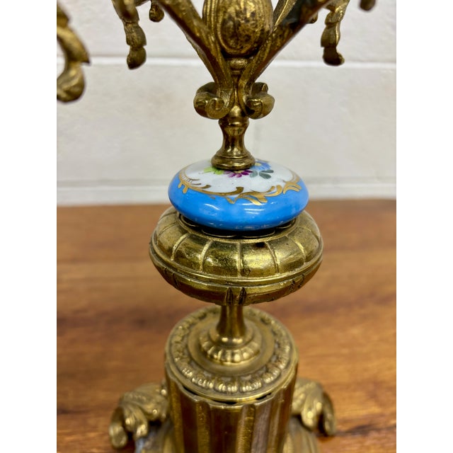 Metal Antique Ormolu Style Gilt Bronze Five Arm Candelabras - Pair For Sale - Image 7 of 12