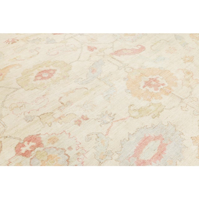 Modern Oushak Style Hand-Knotted Wool Rug Muted Pastel Floral Transitional 12x24 For Sale - Image 11 of 11