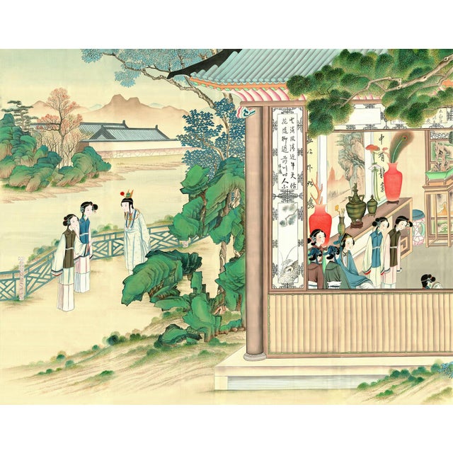 Asian 36" * H108"/Panel* 4ps, Qing Dynasty Style Court-Lady Wallpaper, Dream of the Red Chamber Wallpaper For Sale - Image 3 of 7