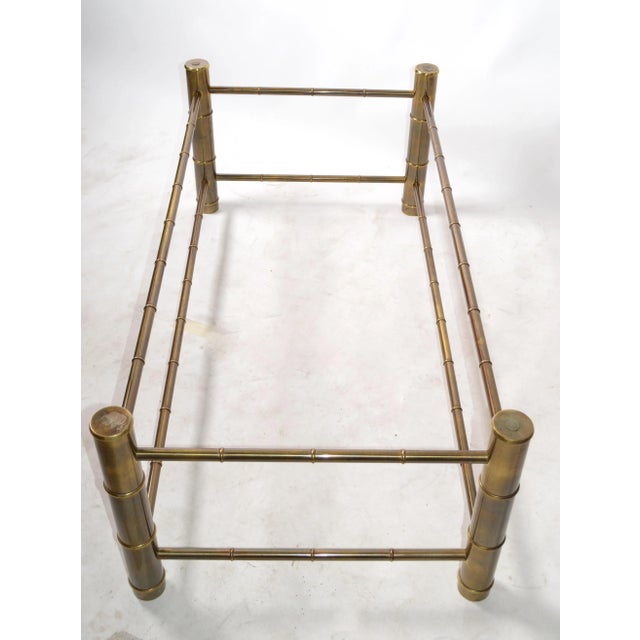 1970s Mastercraft Faux Bamboo Brass & Tinted Beveled Rectangular Glass Coffee Table For Sale - Image 5 of 13