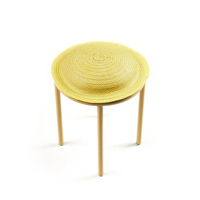 Contemporary Yellow Cana Stools by Pauline Deltour, Set of 4 For Sale - Image 3 of 10