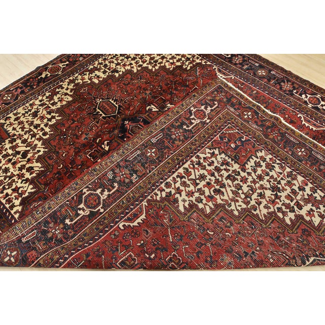 Heriz Rug 8'6'' X 10'3'' Red Wool Vintage Tribal Hand-Knotted Oriental Carpet For Sale - Image 14 of 15
