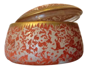 Vintage Orange Gold Lidded Glass Oval Trinket Box