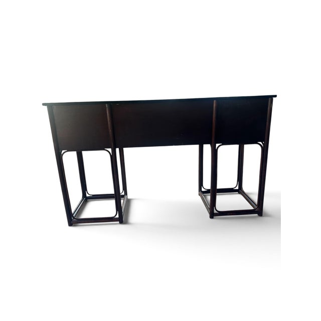 Vintage Chinoiserie Bamboo & Rattan Console Desk With Hand-Painted Lacquer Top For Sale - Image 4 of 12