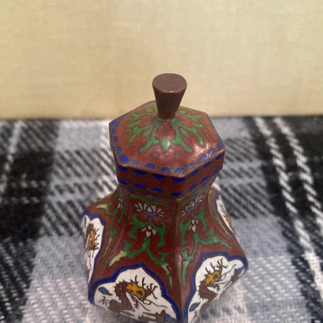 Chinoiserie Metal Asian Chinoiserie Box Cloisonné For Sale - Image 3 of 7