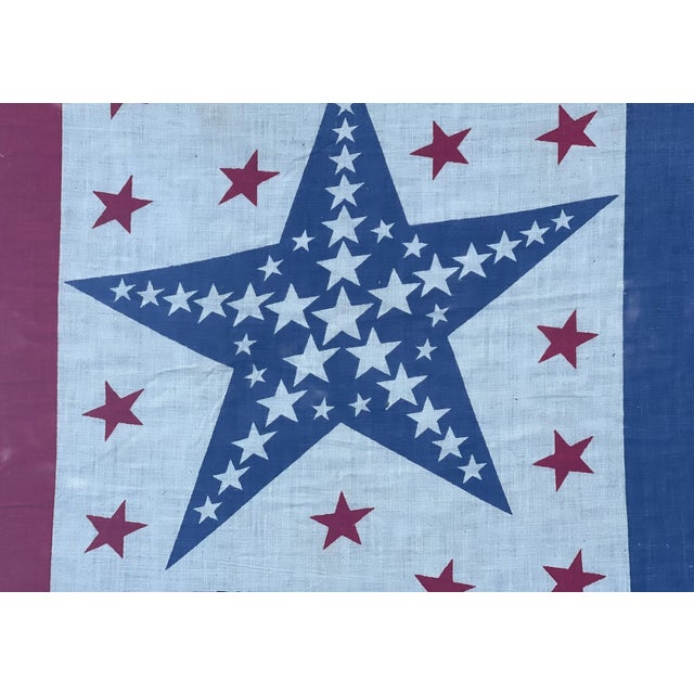 Authentic Antique American Flag Bunting Roosevelt Campaign Cotton Period Oak Frame For Sale - Image 4 of 8