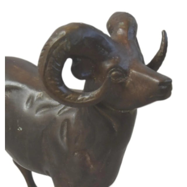 Mid-Century Modern Vintage Brass Big Horn Ram Sheep Figure Statue For Sale - Image 3 of 8