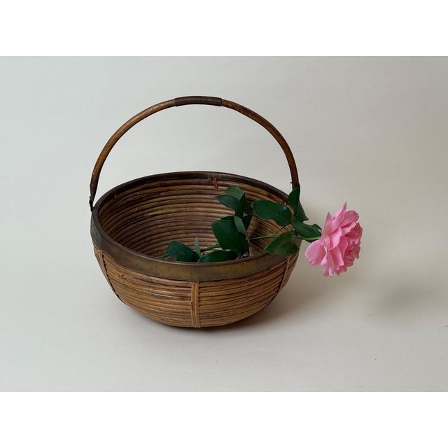Large Italian Basket in Brass and Rattan, 1960s For Sale - Image 12 of 13