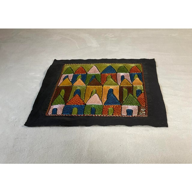 Hand Crafted Nigeria Silk Colorful Threadwork Art, Signed, Unframed For Sale - Image 10 of 11