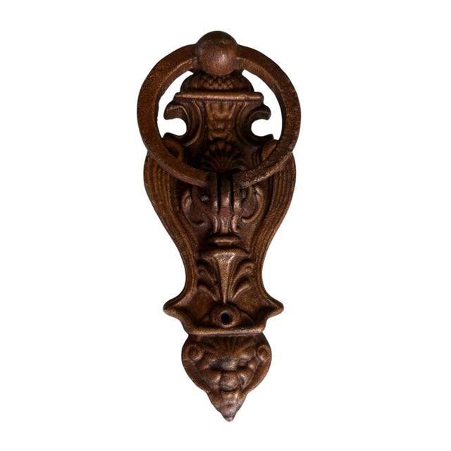 Art Nouveau Early 1900’s Cast Iron Large Door Kncker With Original Patina For Sale - Image 3 of 5