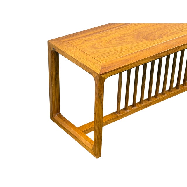 Solid Wood Light Brown Minimalistic Low Bench Coffee Table For Sale - Image 10 of 13