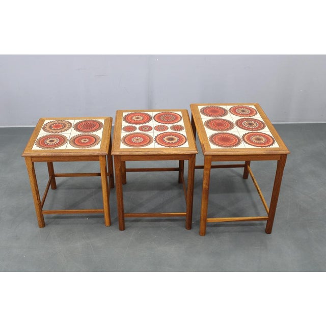 Mid-Century Danish Oak Nesting Tables with Tile Tops, 1960s, Set of 3 For Sale - Image 6 of 15
