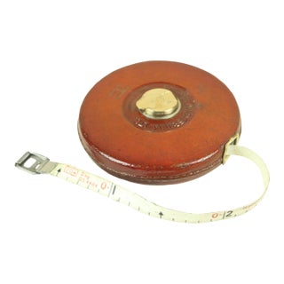 Early 20th Century English Brass Bound Leather Measuring Tape For Sale