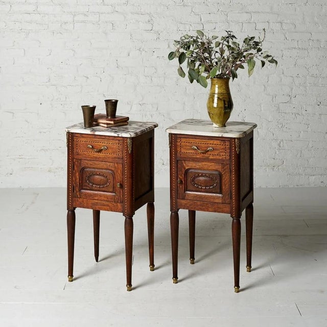 Circa 1920s Belgian Louis XVI Style Marble Top Bedside Tables (Set of 2) For Sale In Birmingham - Image 6 of 12