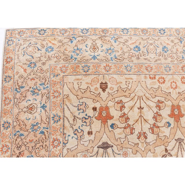 Antique Persian Tabriz Beige Handmade Wool Rug For Sale In New York - Image 6 of 7