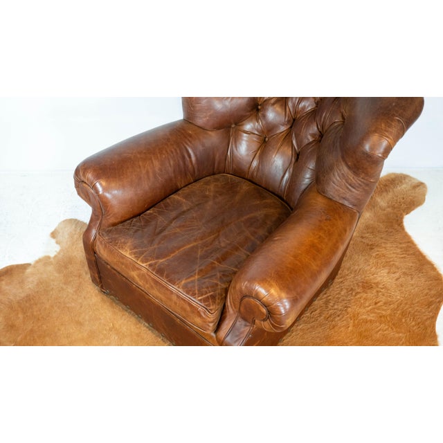 Restoration Hardware Churchill Cigar Leather Luxe Writer's Chair For Sale In Boston - Image 6 of 15