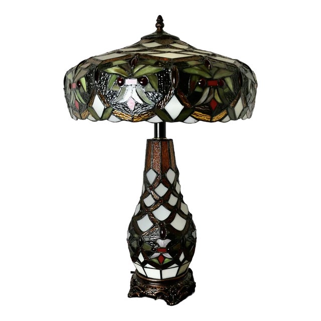 Large Stained Glass Table Lamp, 1960s For Sale