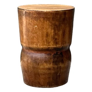 Vintage Carved Palm Wood Accent Stool For Sale