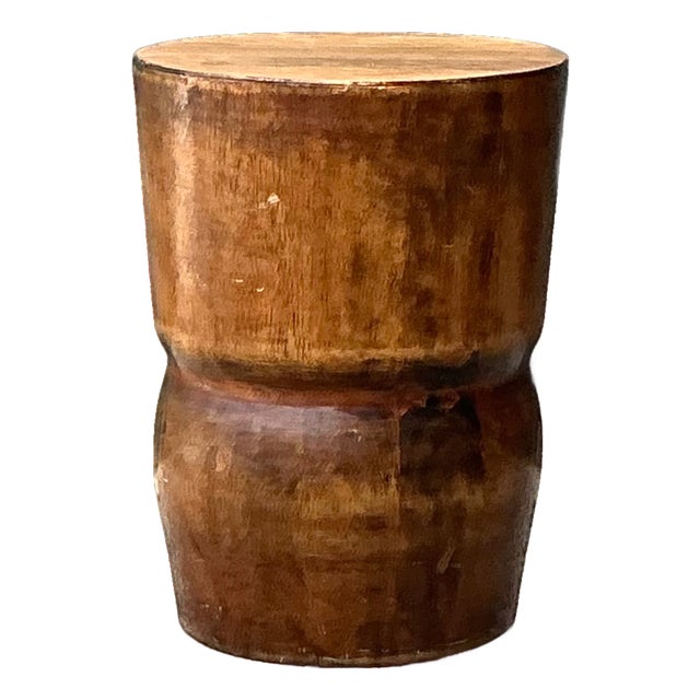 Vintage Carved Palm Wood Accent Stool For Sale