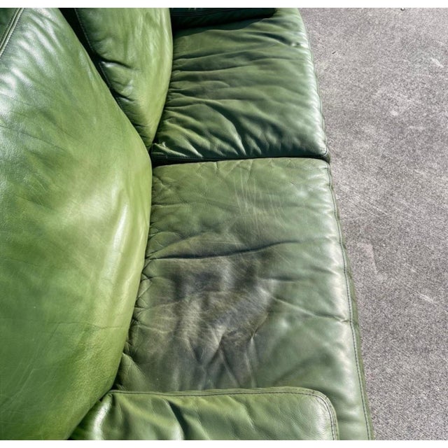Roche Bobois Postmodern Patinated Green Buffalo Leather Sofa by Roche Bobois For Sale - Image 4 of 10