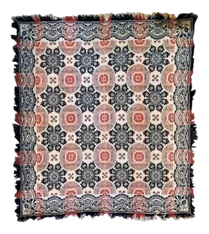 19th Century Jacquard Woven Coverlet With Fringe