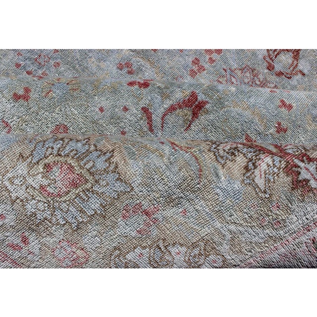 Antique Persian Tabriz Rug With Floral Design in Pale Blue 7'9 X 11'3 For Sale - Image 11 of 13