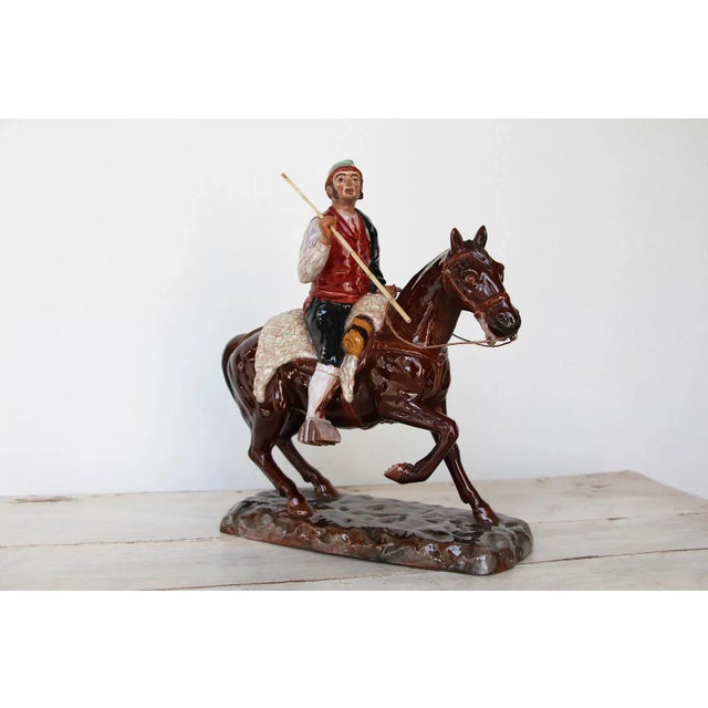 Vintage Bordallo Pinheiro Palissy Ware, Earthenware, Majolica Horseman Figurine For Sale - Image 9 of 13