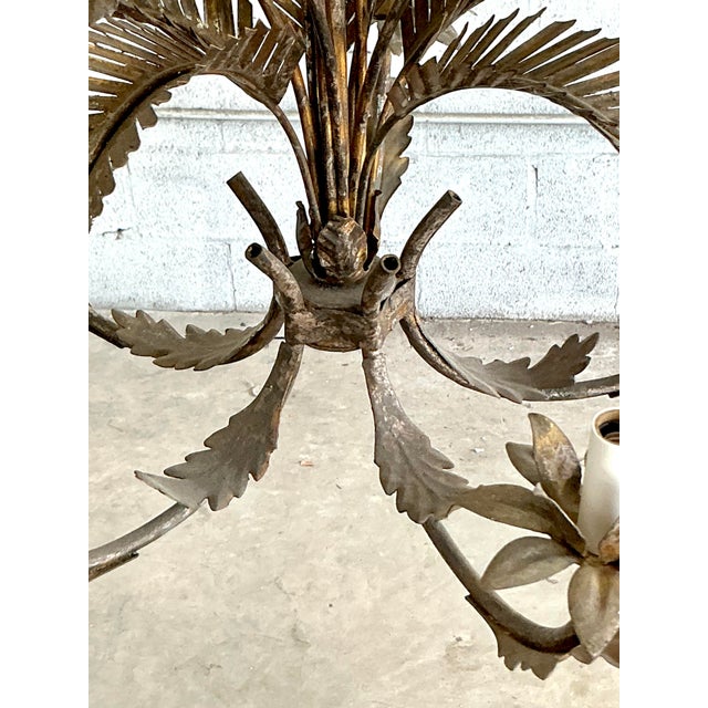 Vintage Regency Tole Punch Cut Palm Chandelier For Sale - Image 9 of 10