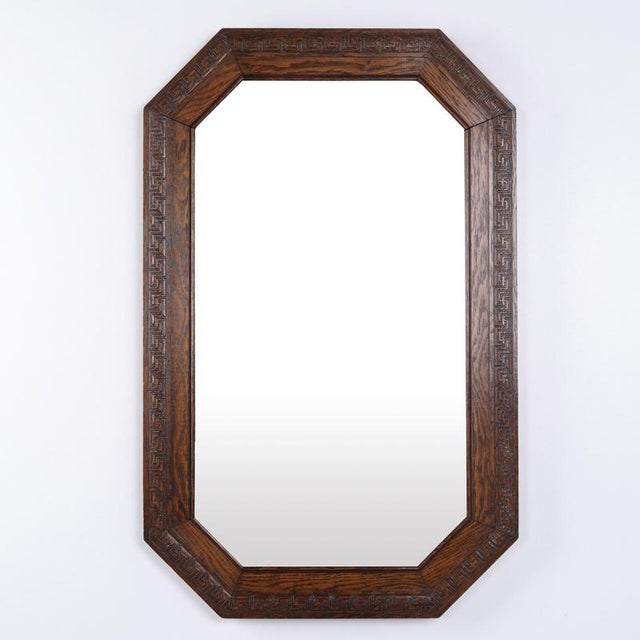 Rectangular Mirror with Carved Dark Oak Frame, 1940s For Sale - Image 6 of 8