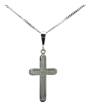 The Rosina: Ladies 14K White Gold Engraved Cross Necklace